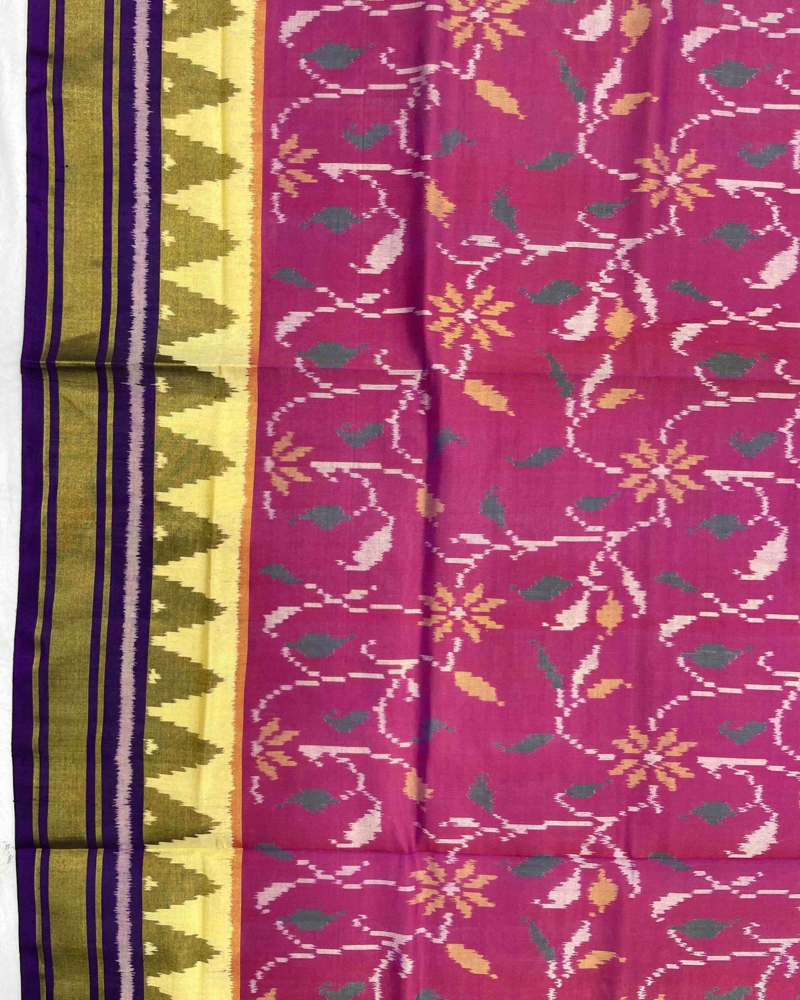 Purple & Pink Leaves Fancy Patola Saree - SindhoiPatolaArt