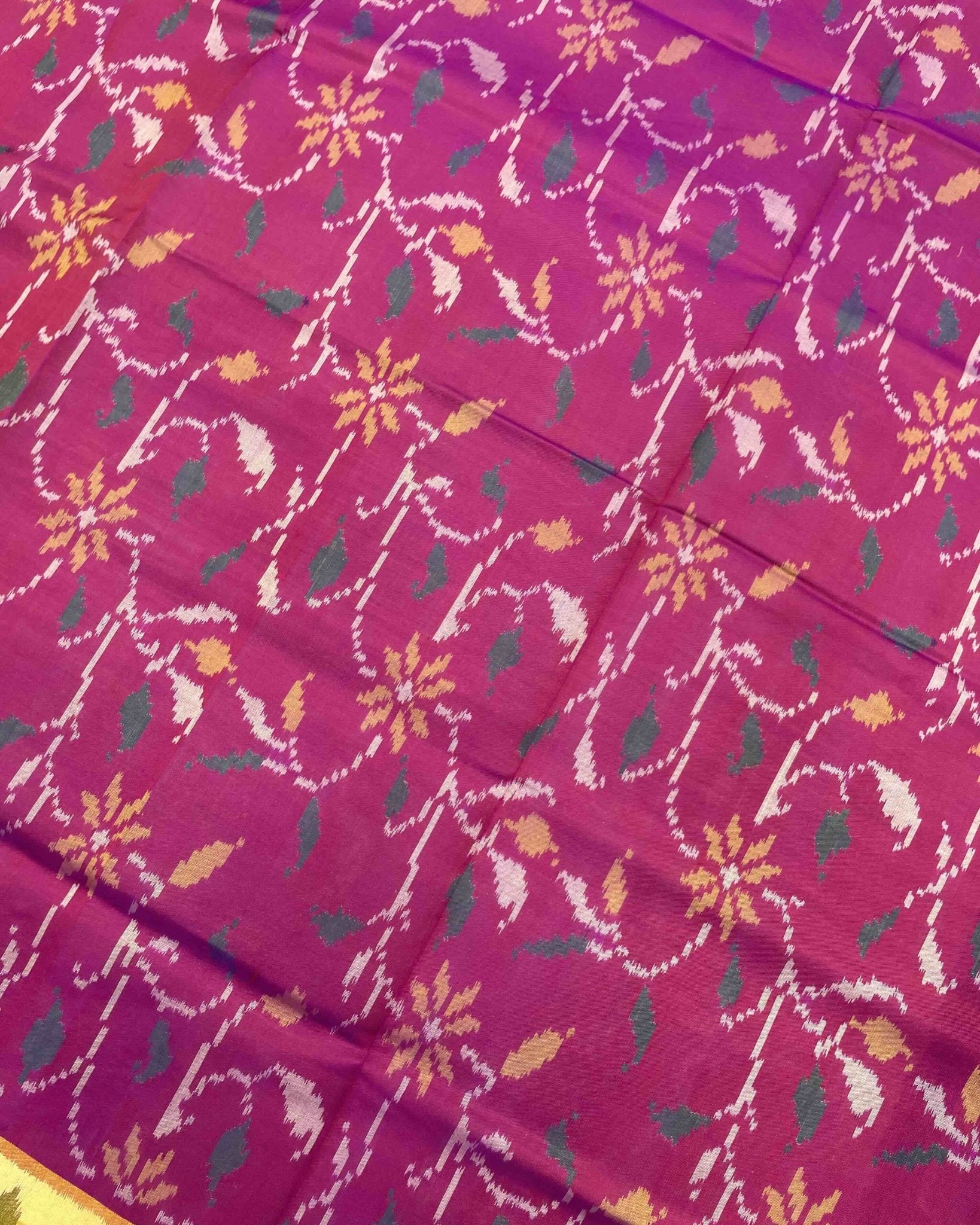 Purple & Pink Leaves Fancy Patola Saree - SindhoiPatolaArt