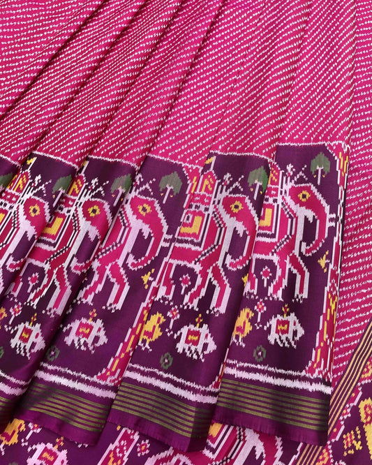 Purple & Pink Lining with Elephant Scut Border and Pallu Patola Saree - SindhoiPatolaArt