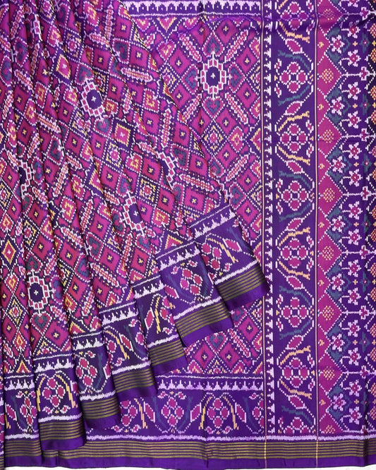 Purple & Pink Manekchowk Patola Saree - SindhoiPatolaArt