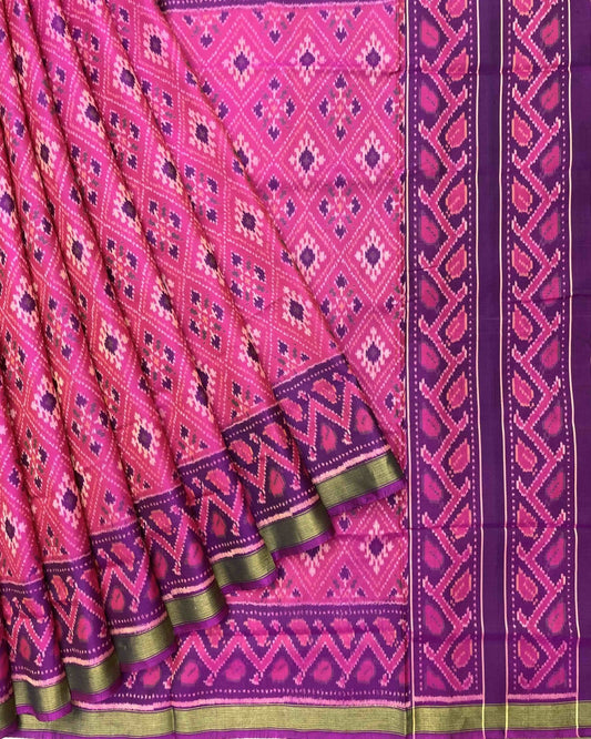 Purple & Pink Panchanda Patola Saree - SindhoiPatolaArt