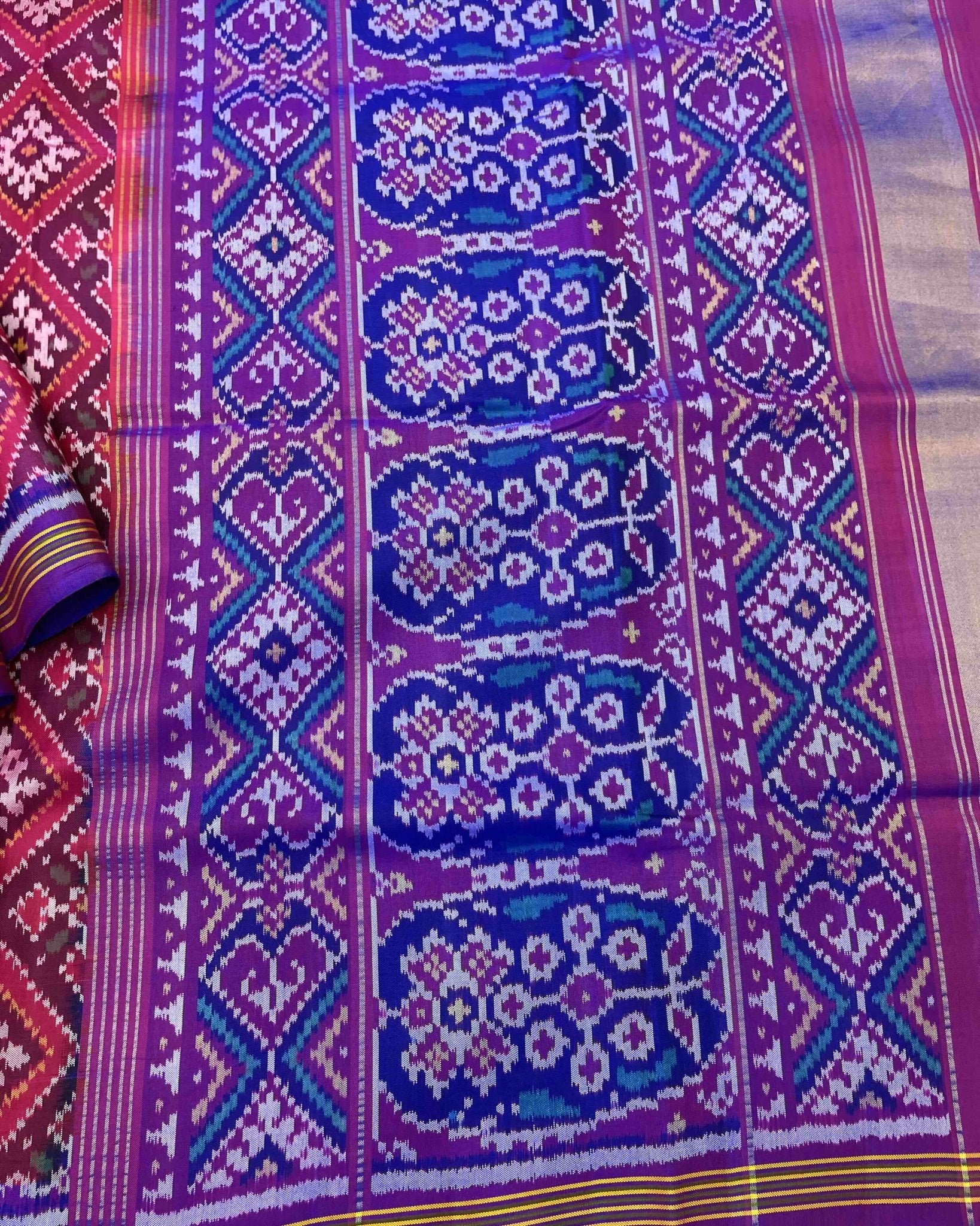 Purple & Pink Panchanda Patola Saree - SindhoiPatolaArt
