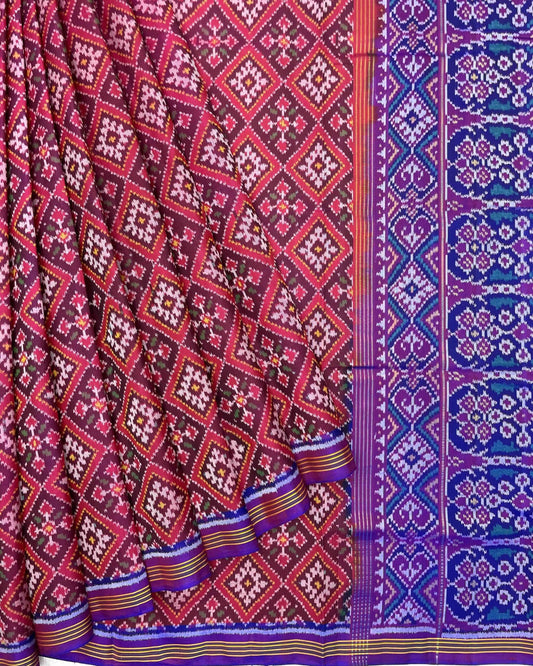 Purple & Pink Panchanda Patola Saree - SindhoiPatolaArt