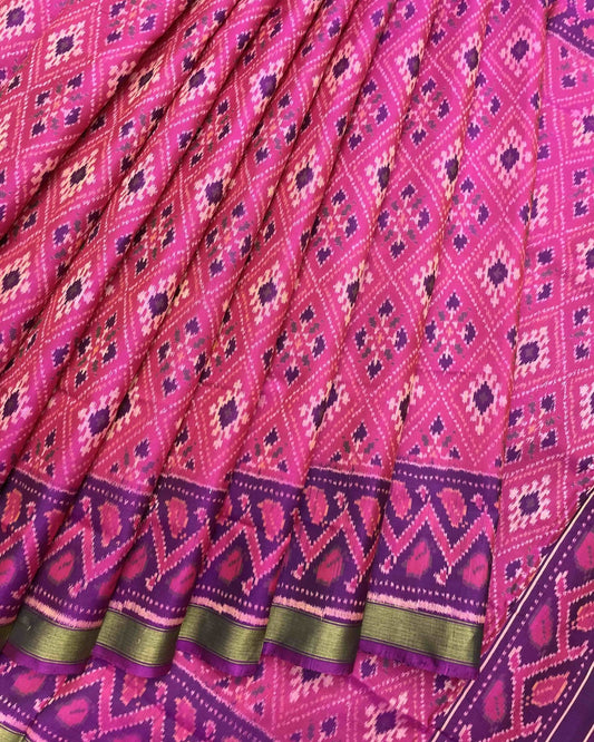 Purple & Pink Panchanda Patola Saree - SindhoiPatolaArt