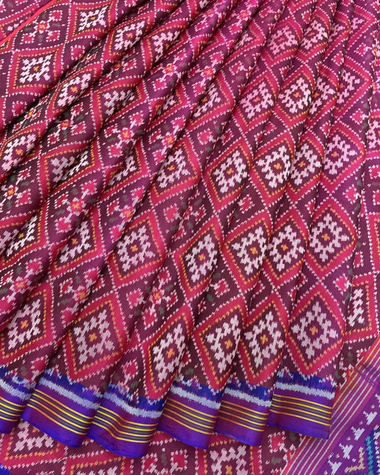 Purple & Pink Panchanda Patola Saree - SindhoiPatolaArt