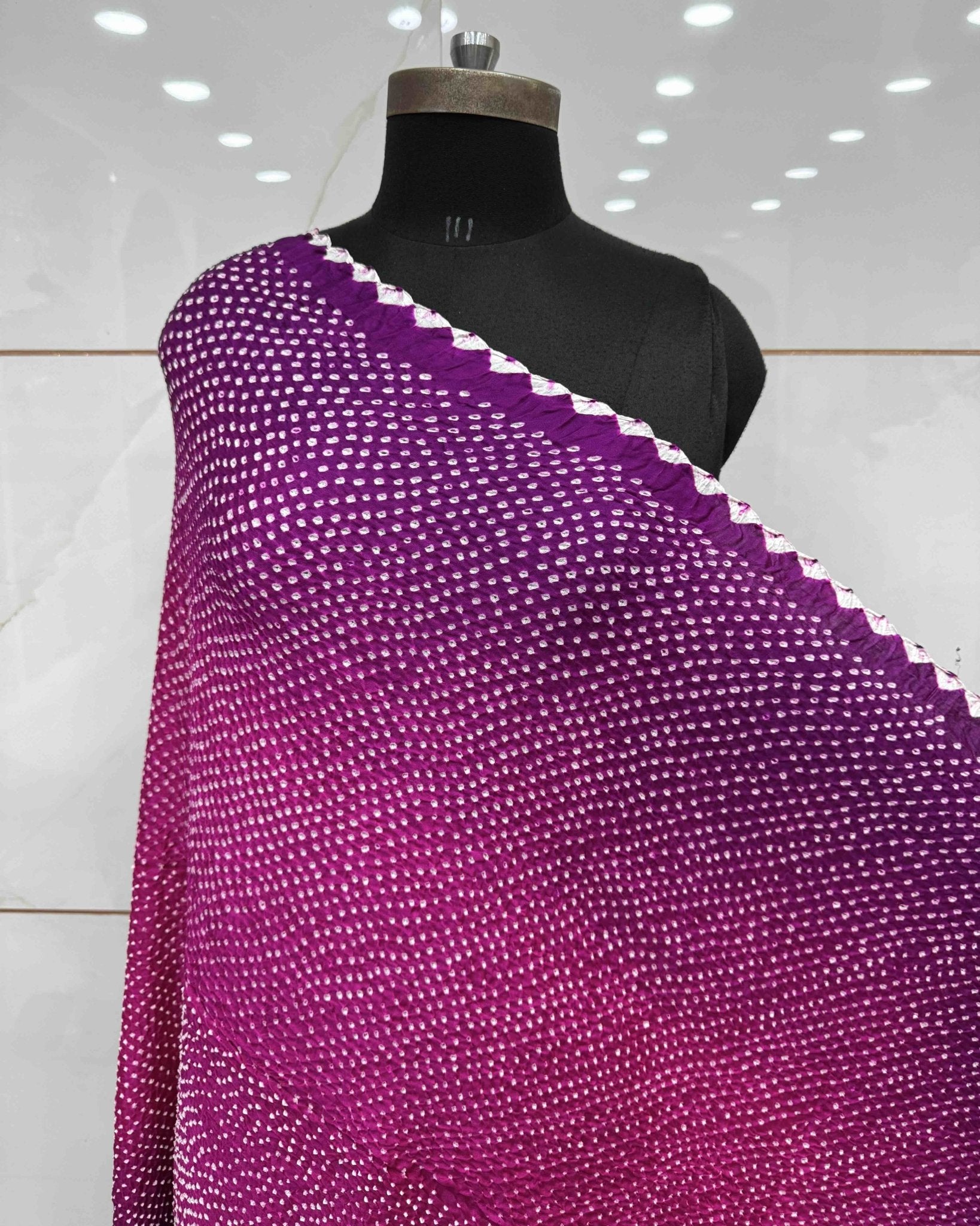 Purple & Pink Shaded Gajji Silk Bandhani Dupatta - SindhoiPatolaArt