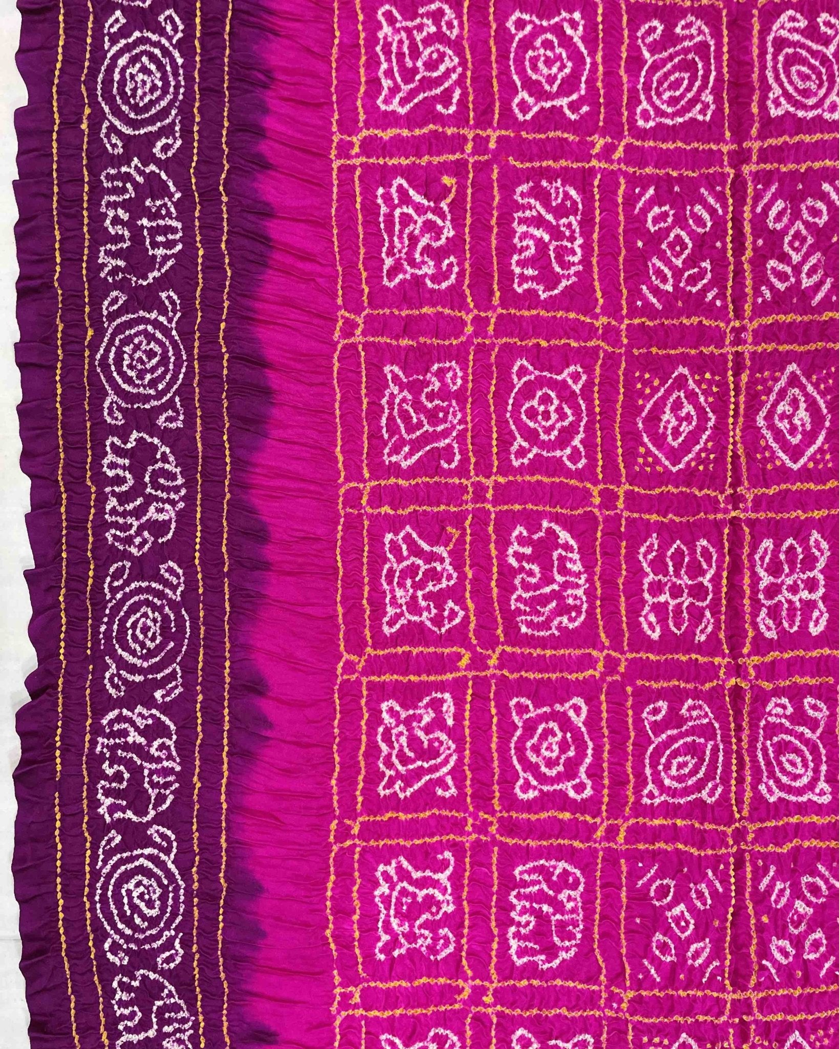 Purple & Pink with Chex Pallu Gajji Silk Bandhani Saree - SindhoiPatolaArt