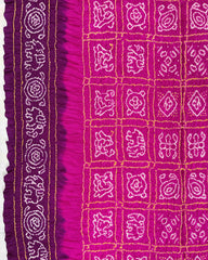 Purple & Pink with Chex Pallu Gajji Silk Bandhani Saree - SindhoiPatolaArt
