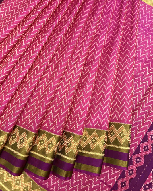 Purple & Pink Zig Zag Lining Patola Saree - SindhoiPatolaArt