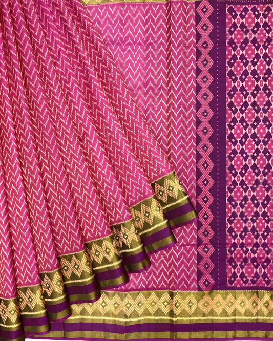 Purple & Pink Zig Zag Lining Patola Saree - SindhoiPatolaArt