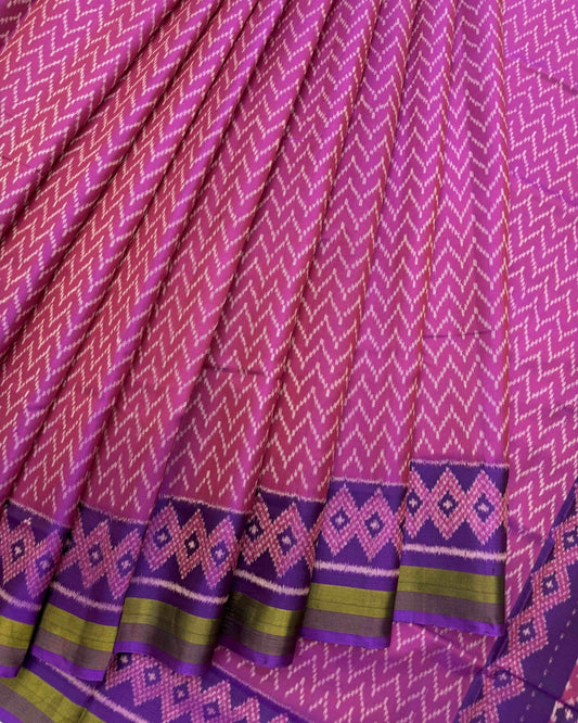 Purple & Pink Zig Zag Patola Saree - SindhoiPatolaArt