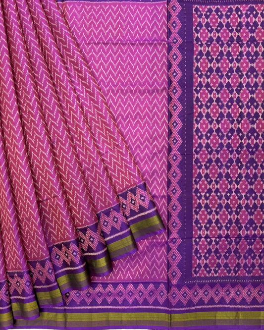 Purple & Pink Zig Zag Patola Saree - SindhoiPatolaArt