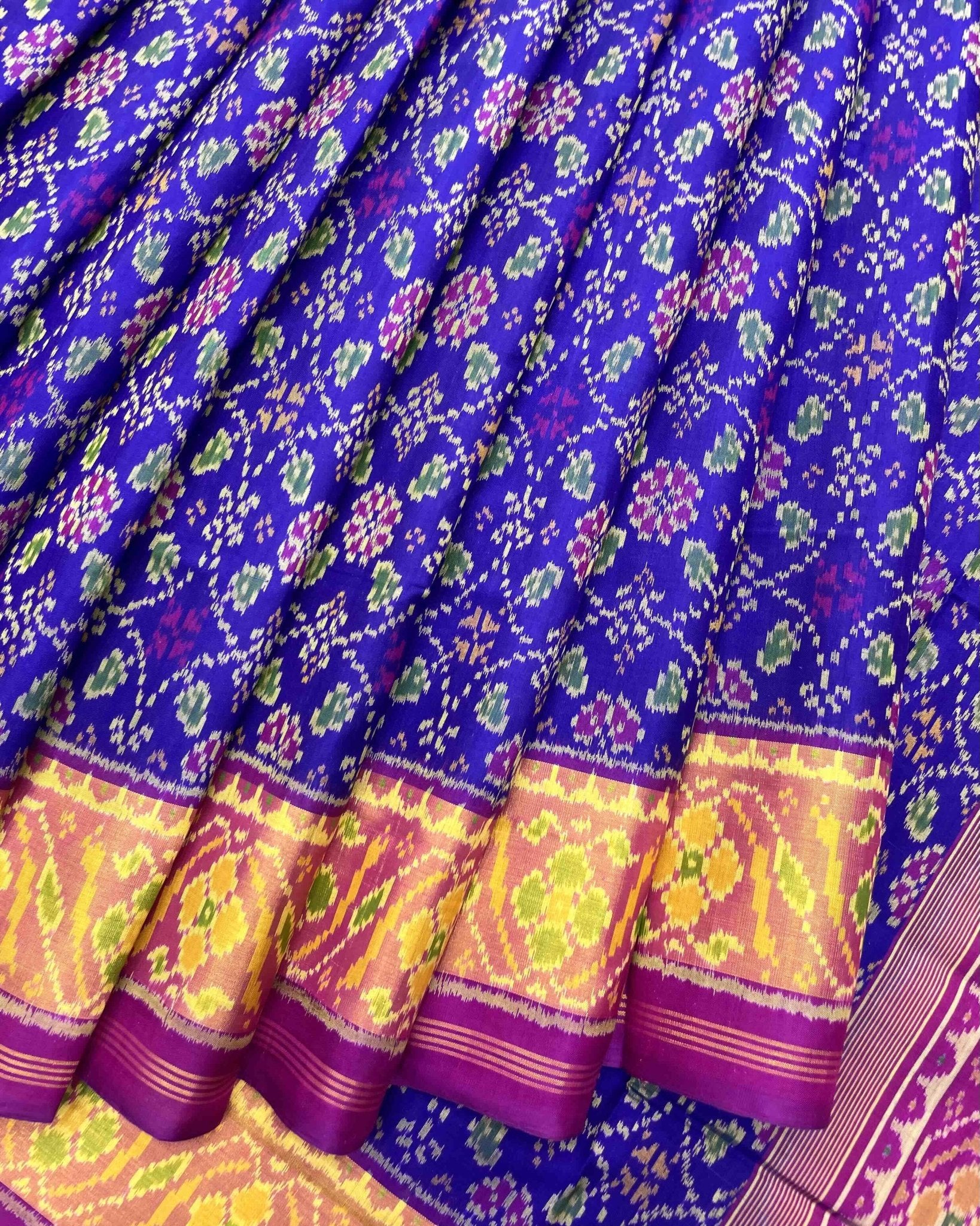 Purple & Purplish Blue Solsitara Design Patola Saree - SindhoiPatolaArt