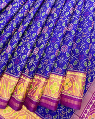 Purple & Purplish Blue Solsitara Design Patola Saree - SindhoiPatolaArt