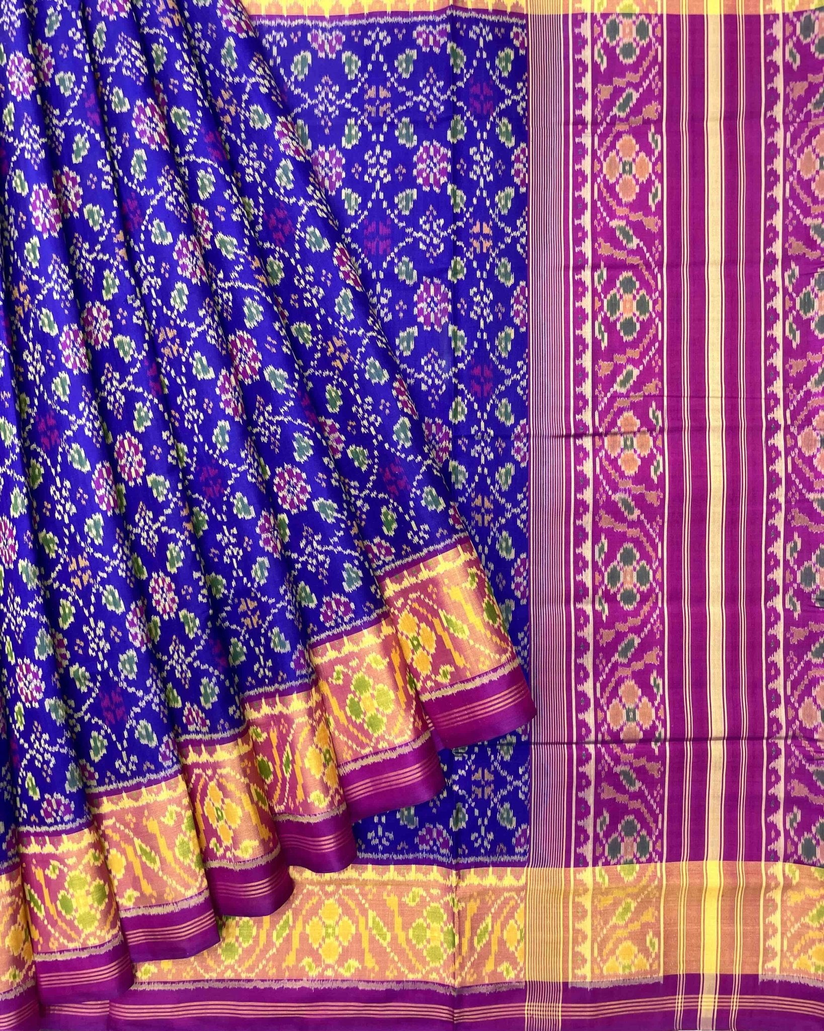 Purple & Purplish Blue Solsitara Design Patola Saree - SindhoiPatolaArt