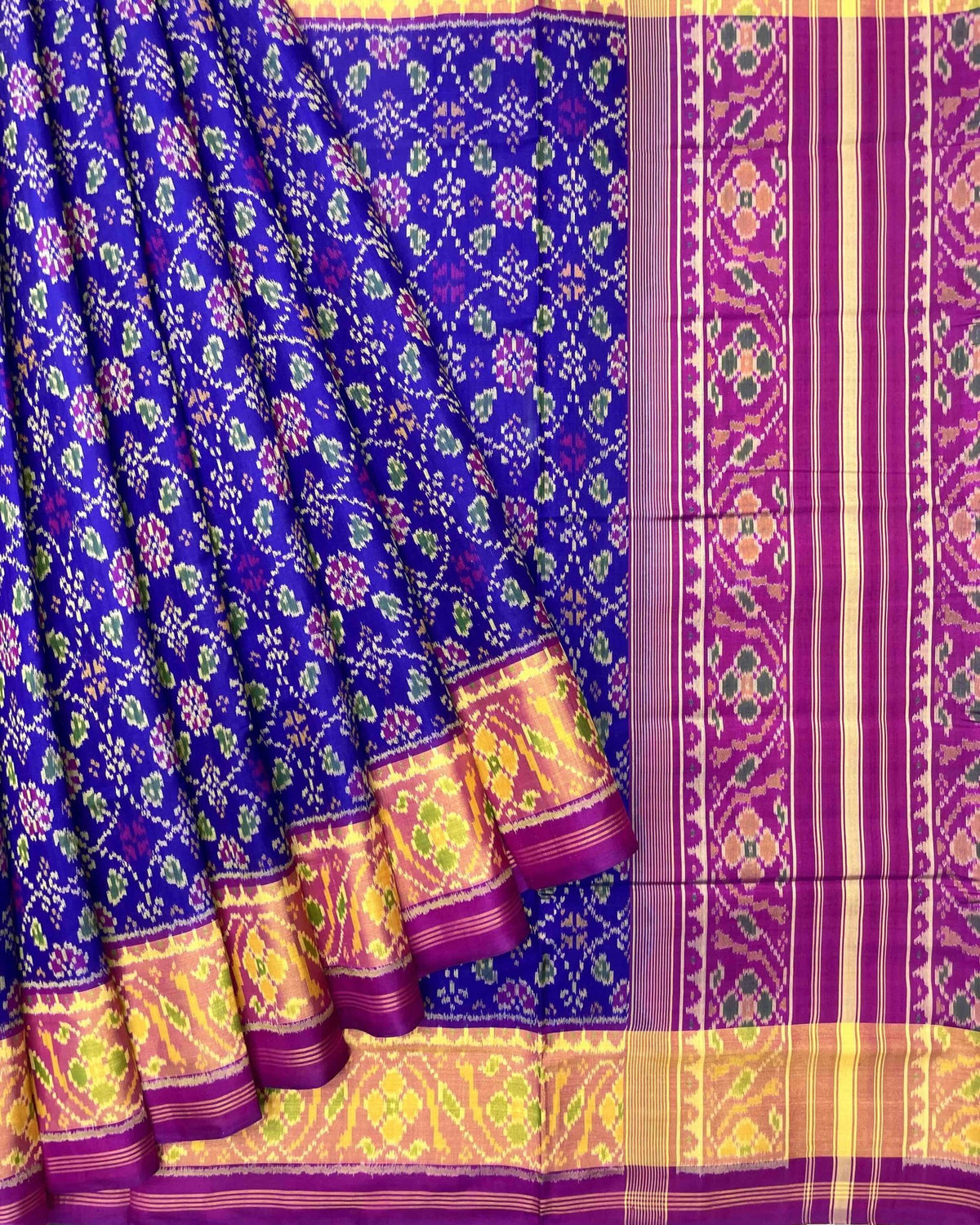 Purple & Purplish Blue Solsitara Design Patola Saree - SindhoiPatolaArt