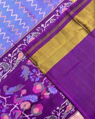 Purple & Purplish Blue Zig Zag Lining Patola Saree - SindhoiPatolaArt