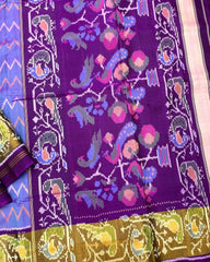 Purple & Purplish Blue Zig Zag Lining Patola Saree - SindhoiPatolaArt