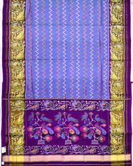 Purple & Purplish Blue Zig Zag Lining Patola Saree - SindhoiPatolaArt