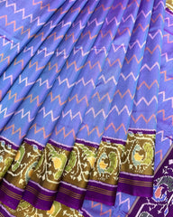 Purple & Purplish Blue Zig Zag Lining Patola Saree - SindhoiPatolaArt