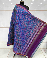 Purple & Rama Manekchowk Semi Double Ikat Patola Dupatta - SindhoiPatolaArt