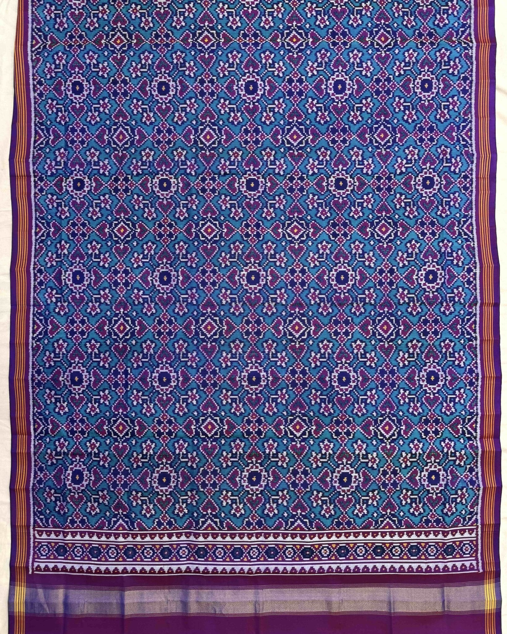 Purple & Rama Manekchowk Semi Double Ikat Patola Dupatta - SindhoiPatolaArt