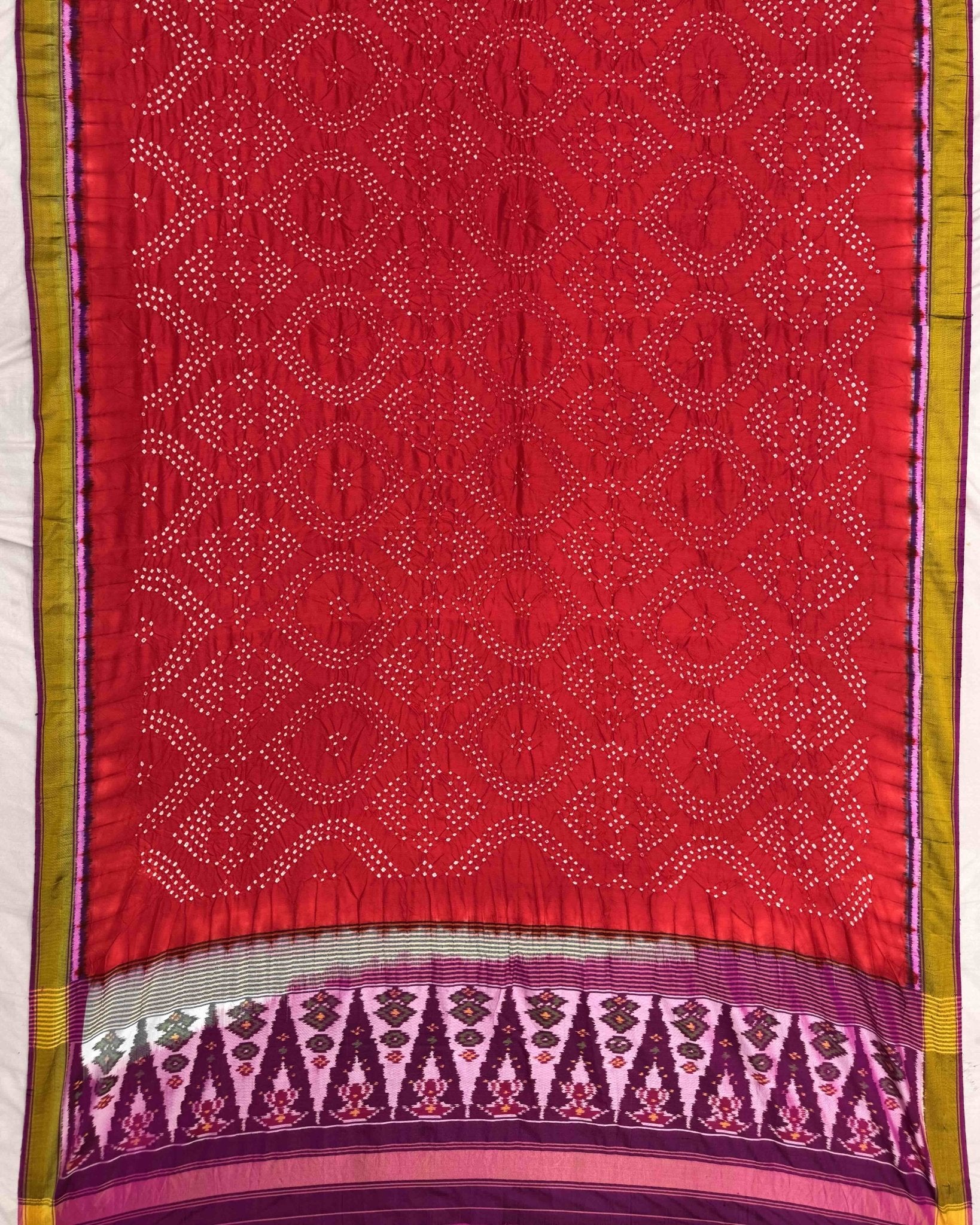 Purple & Red Bandhani Patola Dupatta - SindhoiPatolaArt