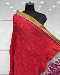 Purple & Red Bandhani Patola Dupatta - SindhoiPatolaArt