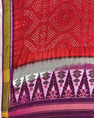 Purple & Red Bandhani Patola Dupatta - SindhoiPatolaArt