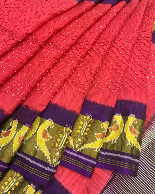 Purple & Red Patola Bandhej - SindhoiPatolaArt