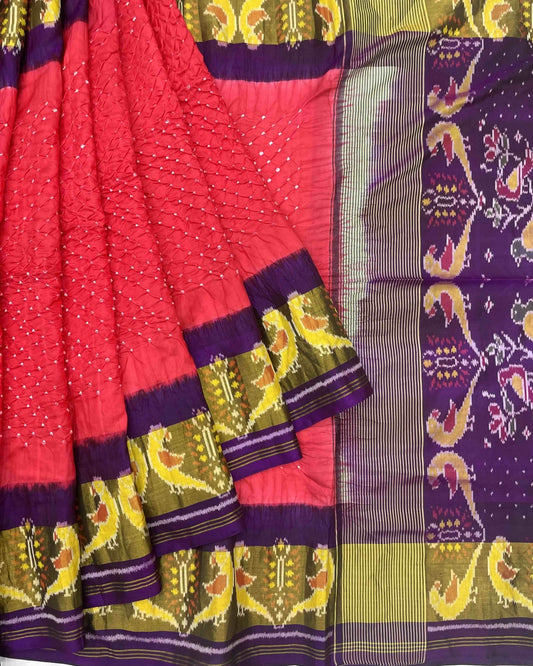 Purple & Red Patola Bandhej - SindhoiPatolaArt