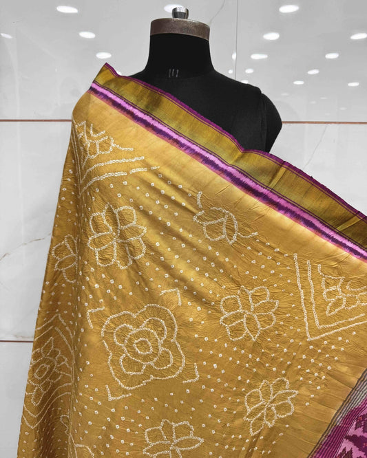 Purple & Rust Yellow Bandhani Patola Dupatta - SindhoiPatolaArt
