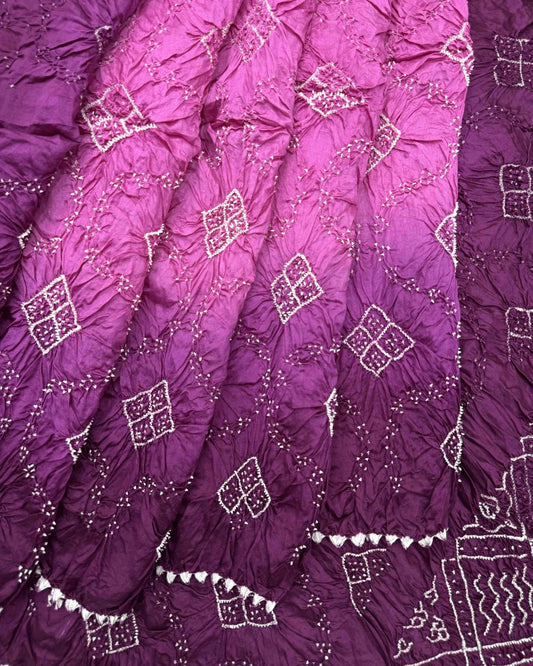 Purple Shaded Chiniya Bandhani Saree - SindhoiPatolaArt