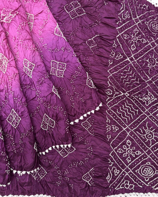 Purple Shaded Chiniya Bandhani Saree - SindhoiPatolaArt