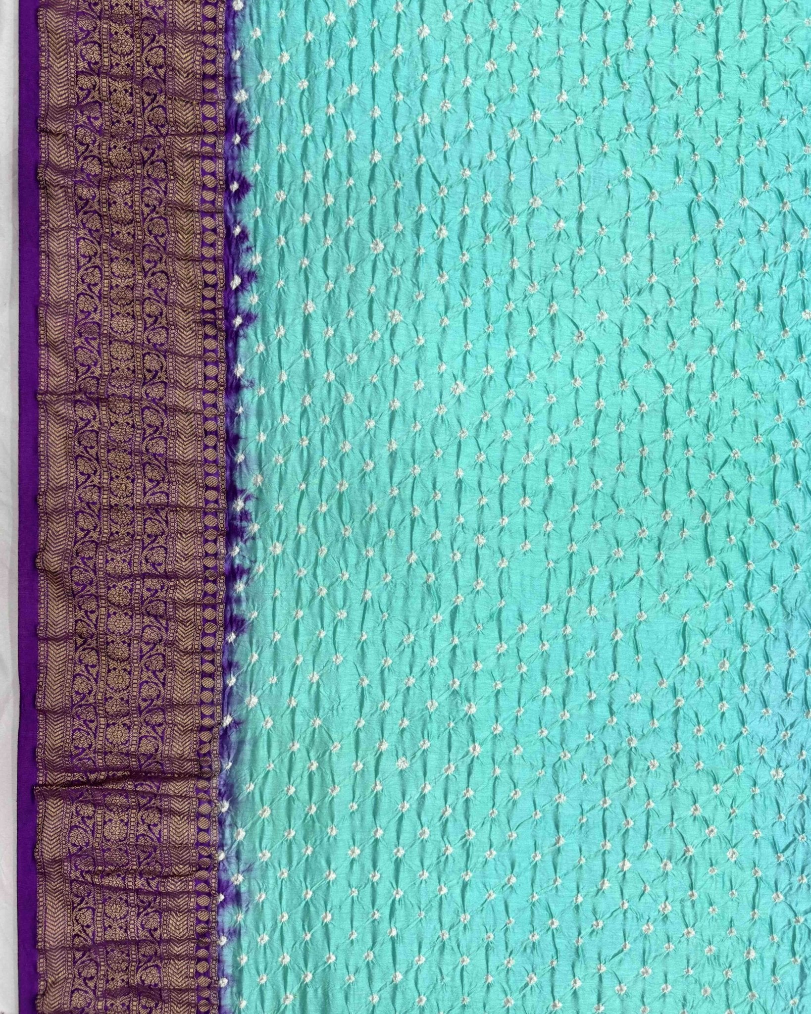 Purple & Sky Blue Kanchipuram Bandhani Saree - SindhoiPatolaArt