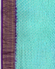 Purple & Sky Blue Kanchipuram Bandhani Saree - SindhoiPatolaArt