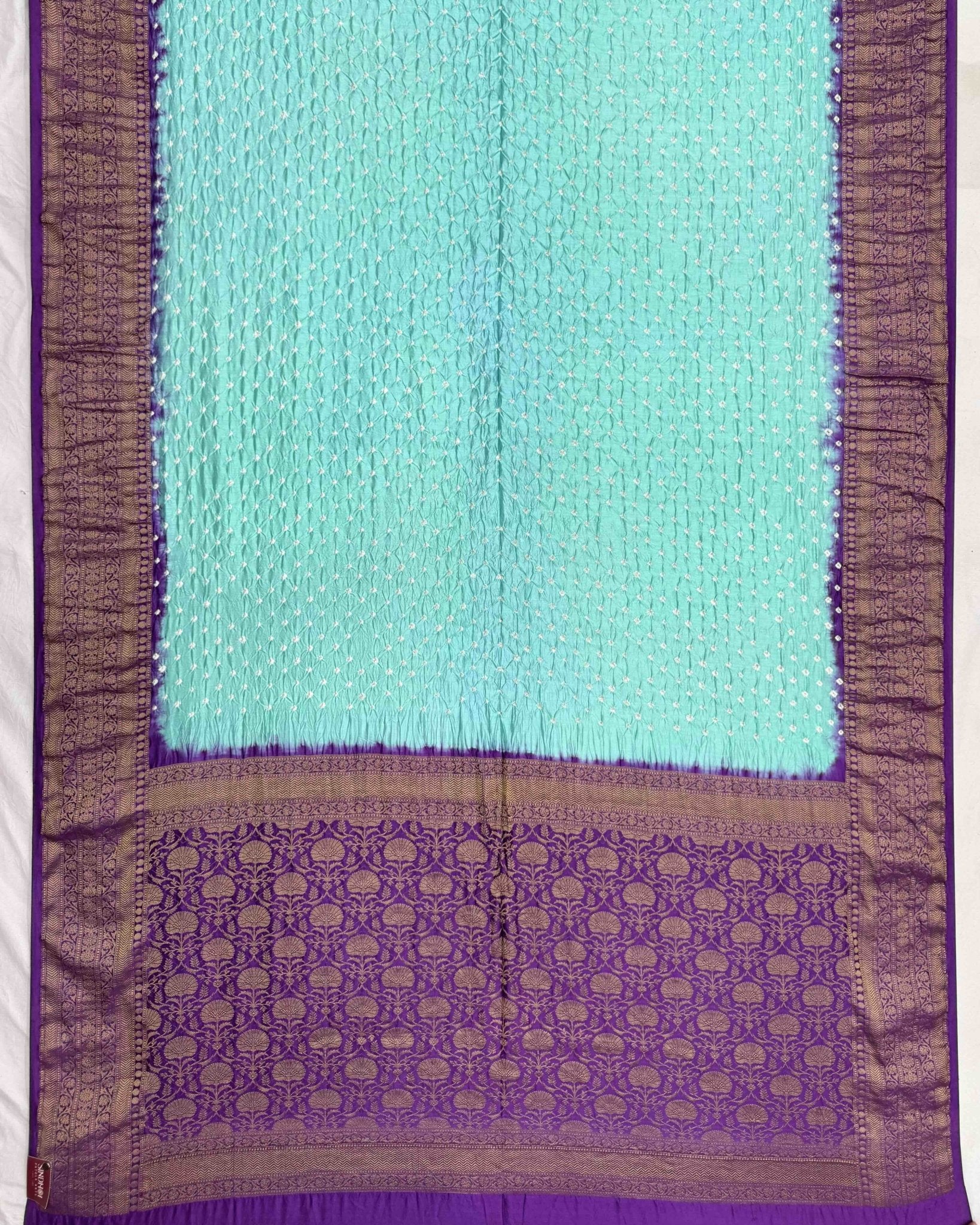 Purple & Sky Blue Kanchipuram Bandhani Saree - SindhoiPatolaArt