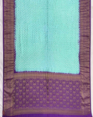 Purple & Sky Blue Kanchipuram Bandhani Saree - SindhoiPatolaArt