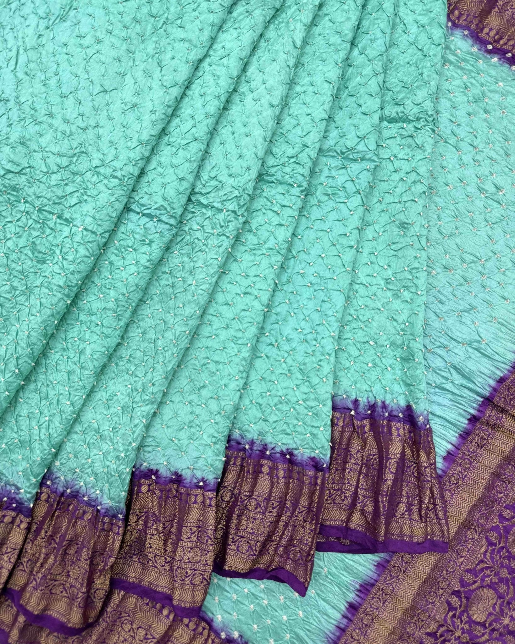 Purple & Sky Blue Kanchipuram Bandhani Saree - SindhoiPatolaArt