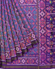 Purple & Turquoise Manekchowk Semi Double Ikat Patola Saree - SindhoiPatolaArt