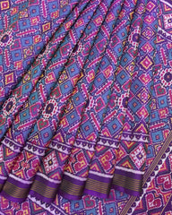 Purple & Turquoise Manekchowk Semi Double Ikat Patola Saree - SindhoiPatolaArt