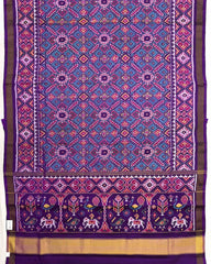 Purple & Turquoise Manekchowk Semi Double Ikat Patola Saree - SindhoiPatolaArt