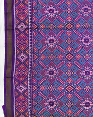 Purple & Turquoise Manekchowk Semi Double Ikat Patola Saree - SindhoiPatolaArt