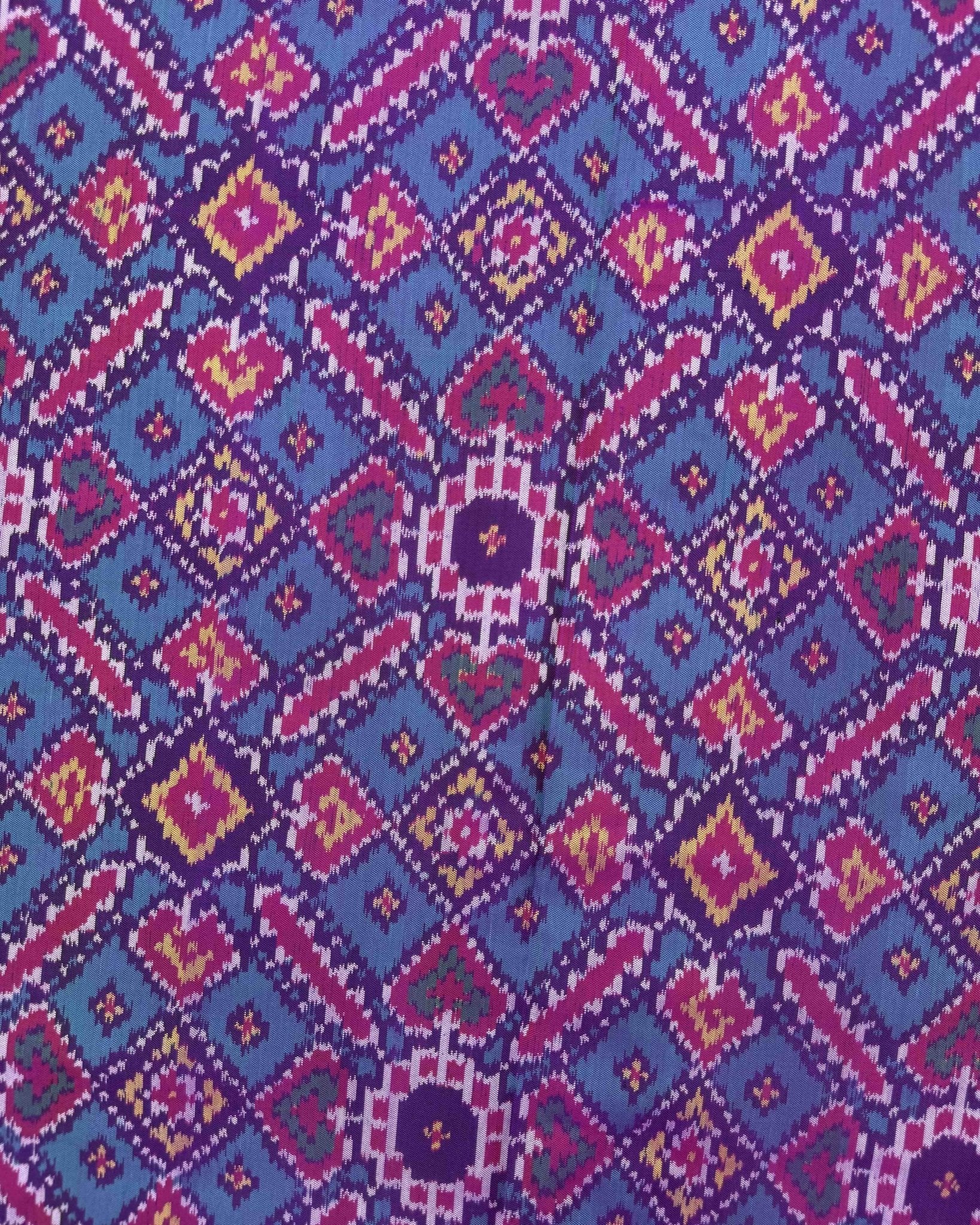 Purple & Turquoise Manekchowk Semi Double Ikat Patola Saree - SindhoiPatolaArt