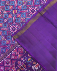Purple & Turquoise Manekchowk Semi Double Ikat Patola Saree - SindhoiPatolaArt