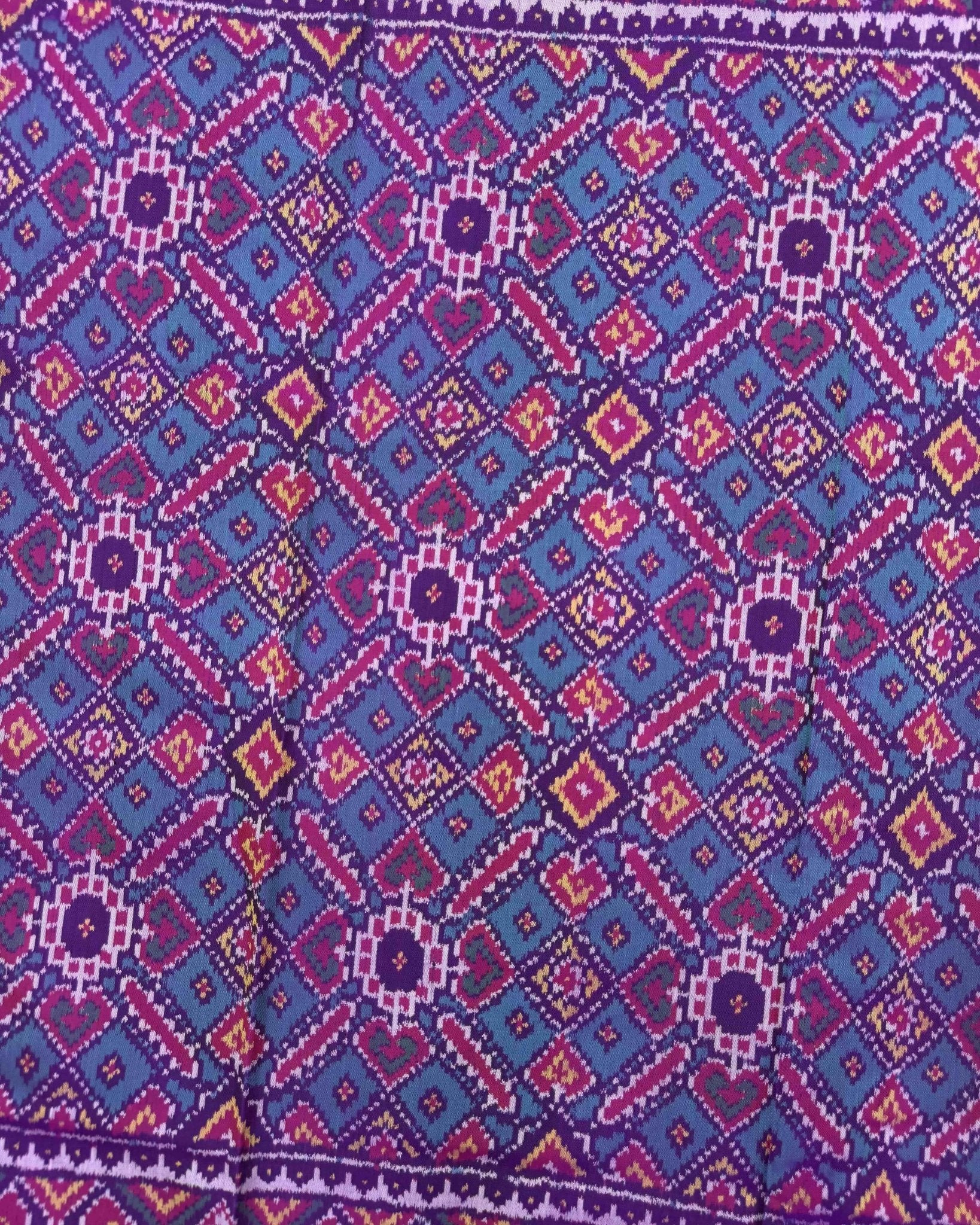 Purple & Turquoise Manekchowk Semi Double Ikat Patola Saree - SindhoiPatolaArt
