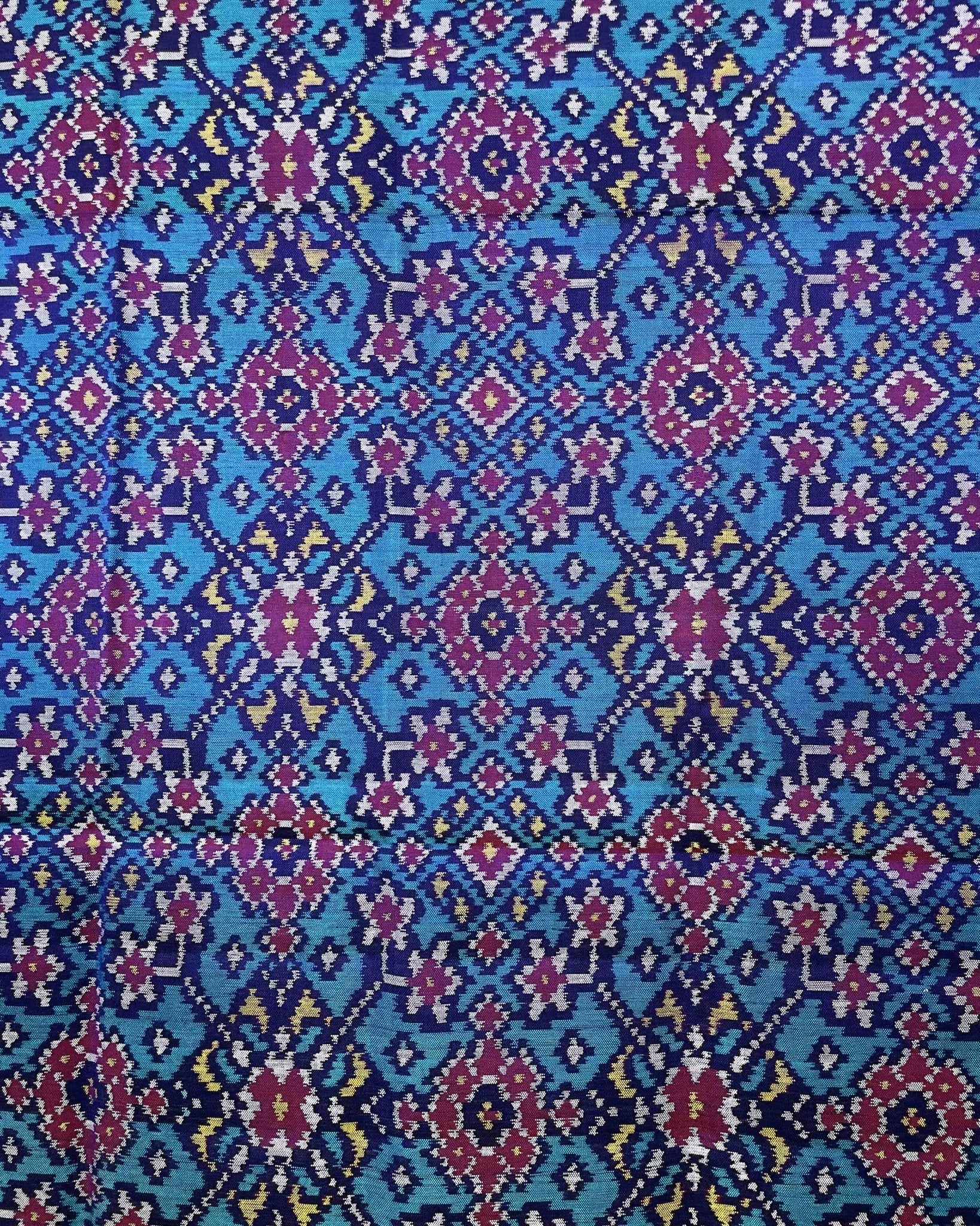 Purple & Turquoise Navratan Patola Dupatta - SindhoiPatolaArt