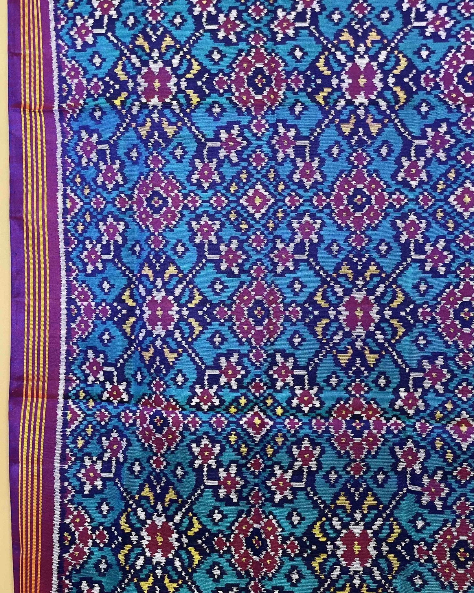 Purple & Turquoise Navratan Patola Dupatta - SindhoiPatolaArt