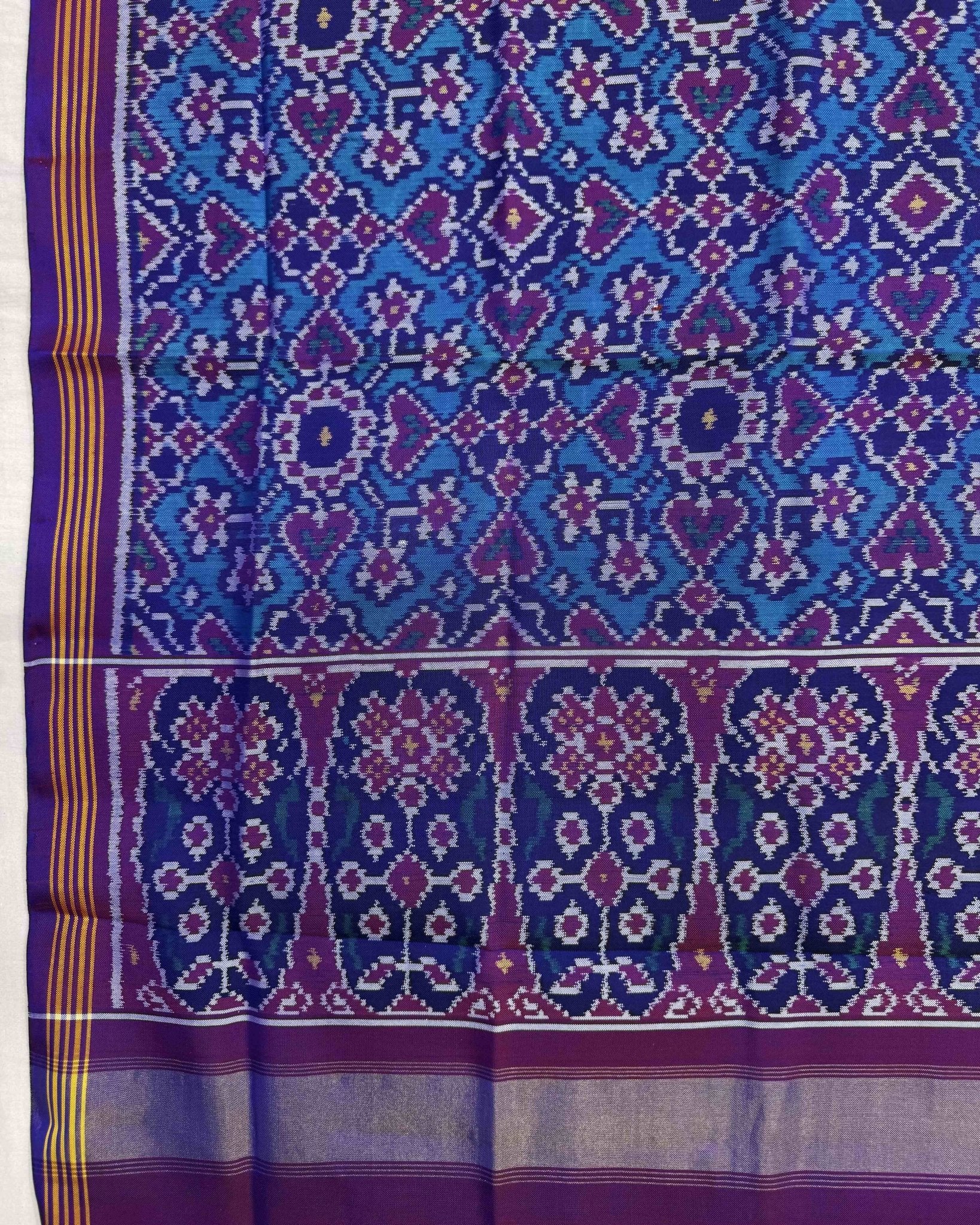 Purple & Turquoise Navratan Semi Double Ikat Patola Dupatta - SindhoiPatolaArt