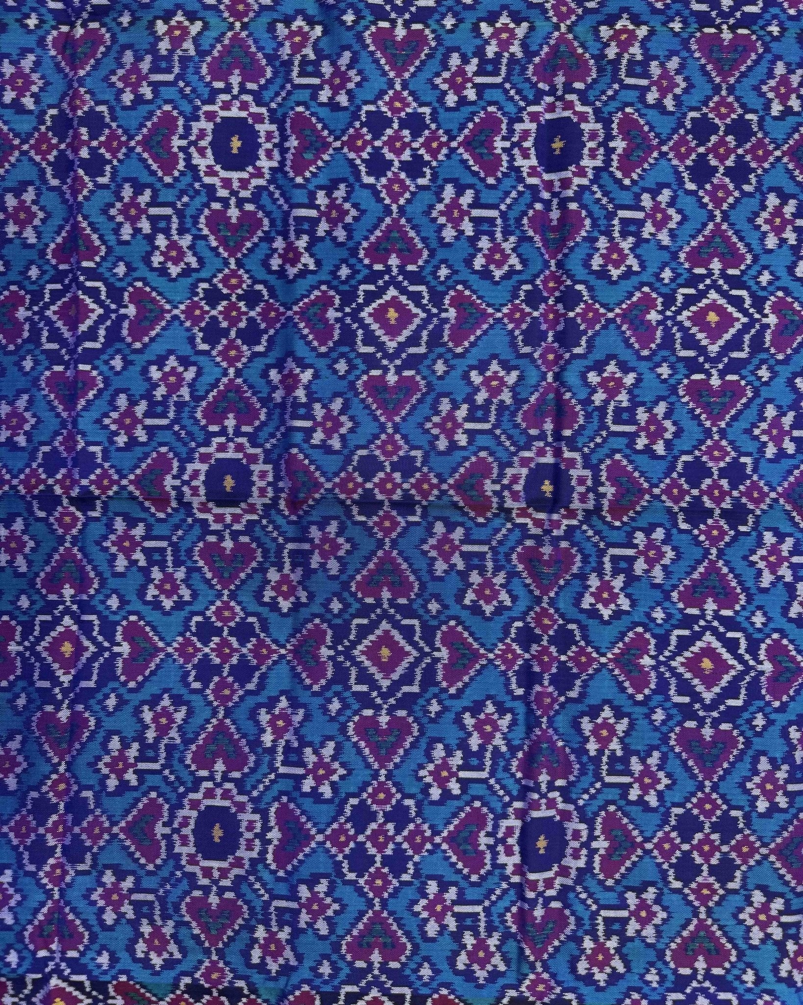 Purple & Turquoise Navratan Semi Double Ikat Patola Dupatta - SindhoiPatolaArt